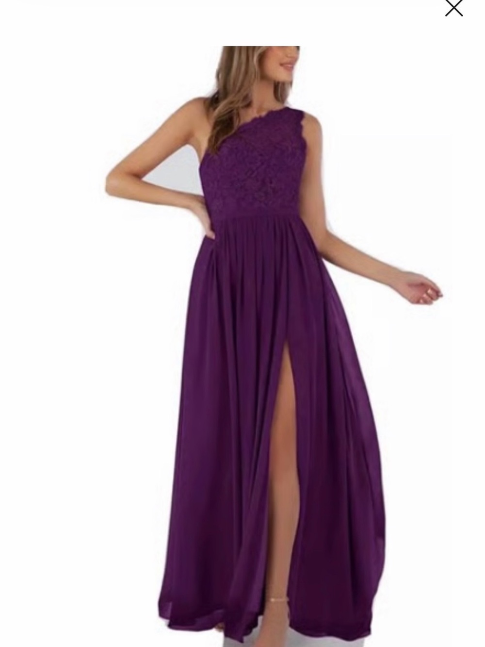 Women's Grape One-Shoulder Lace Formal Dress with Slit